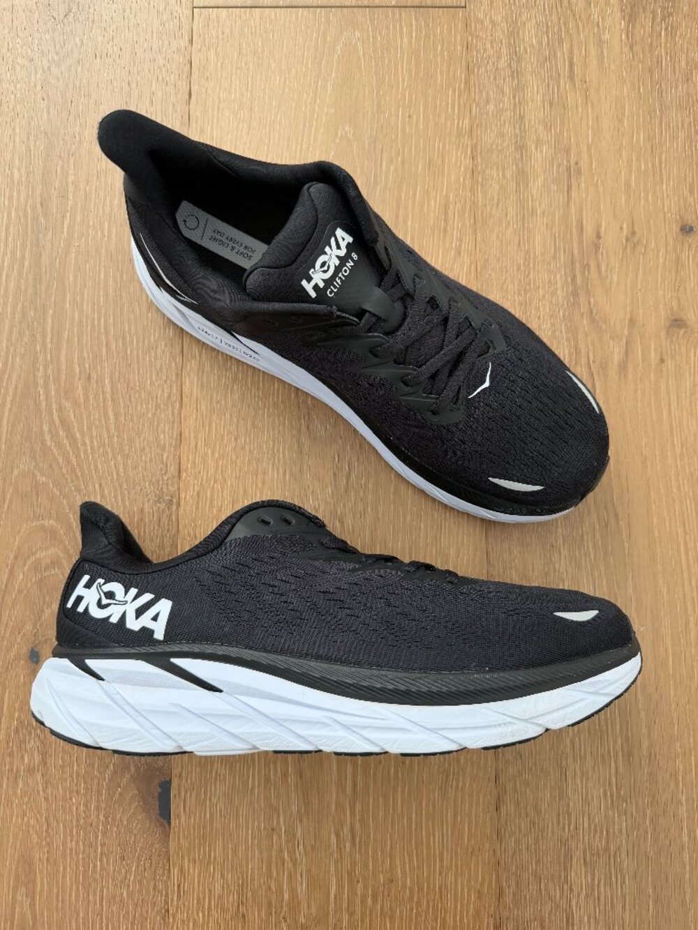 Hoka One Running Shoes Men 11 EE Clifton 8 Wide Black White Sneakers 1121374BWHT